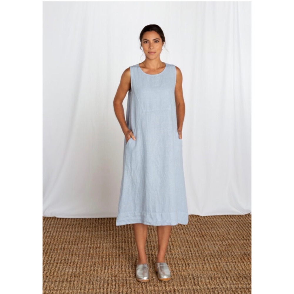 Cut Loose Seamed Easy Dress Blue 100% Linen Sleeveless Midi Maxi XL USA
